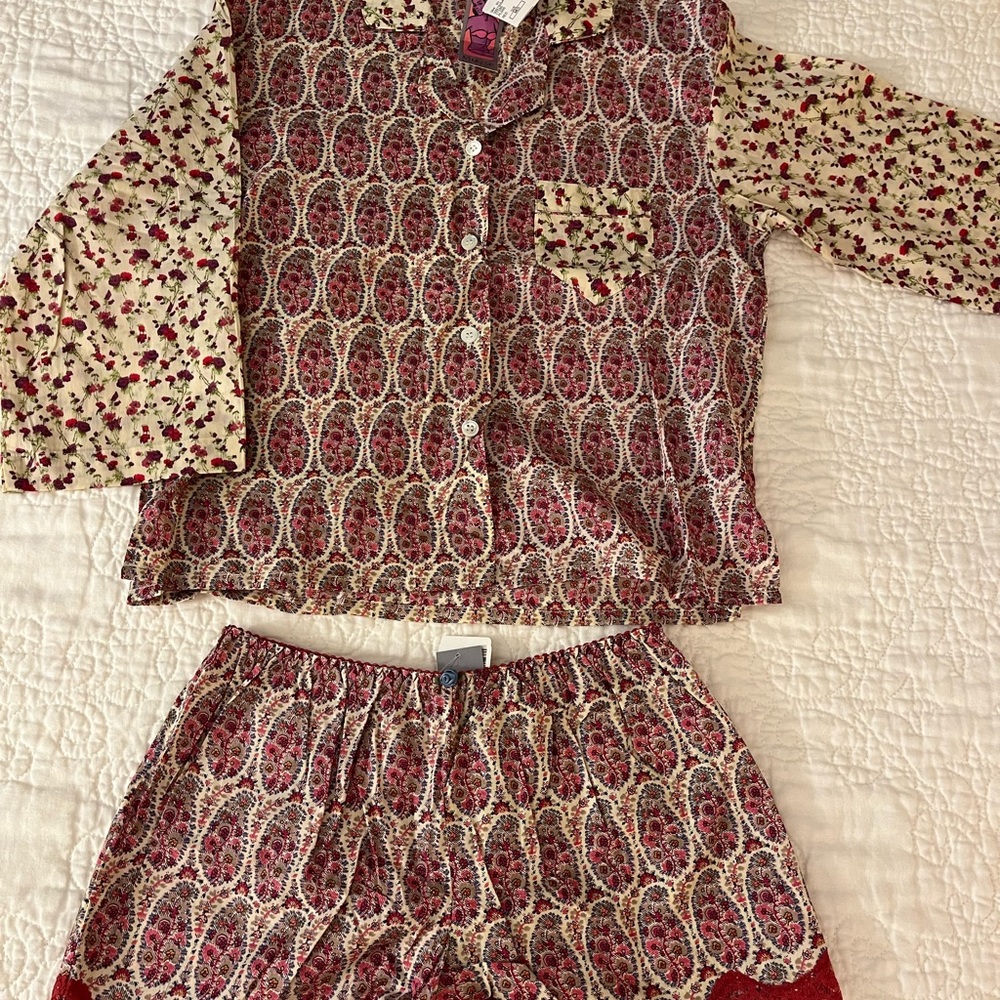 Muse Red and Cream Pajama Set with Geometric Print